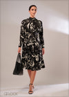 Printed Long Sleeve Dress With Pleat Detail - 120124