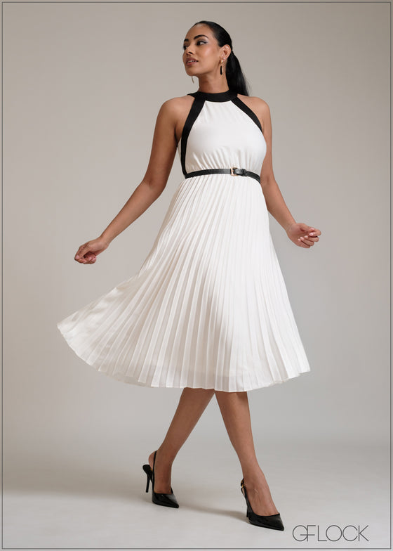 High Neck Pleated Midi Dress - 311025
