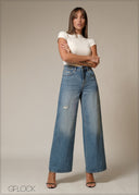 Wide Leg Ripped Jean - Short Length - 230226D