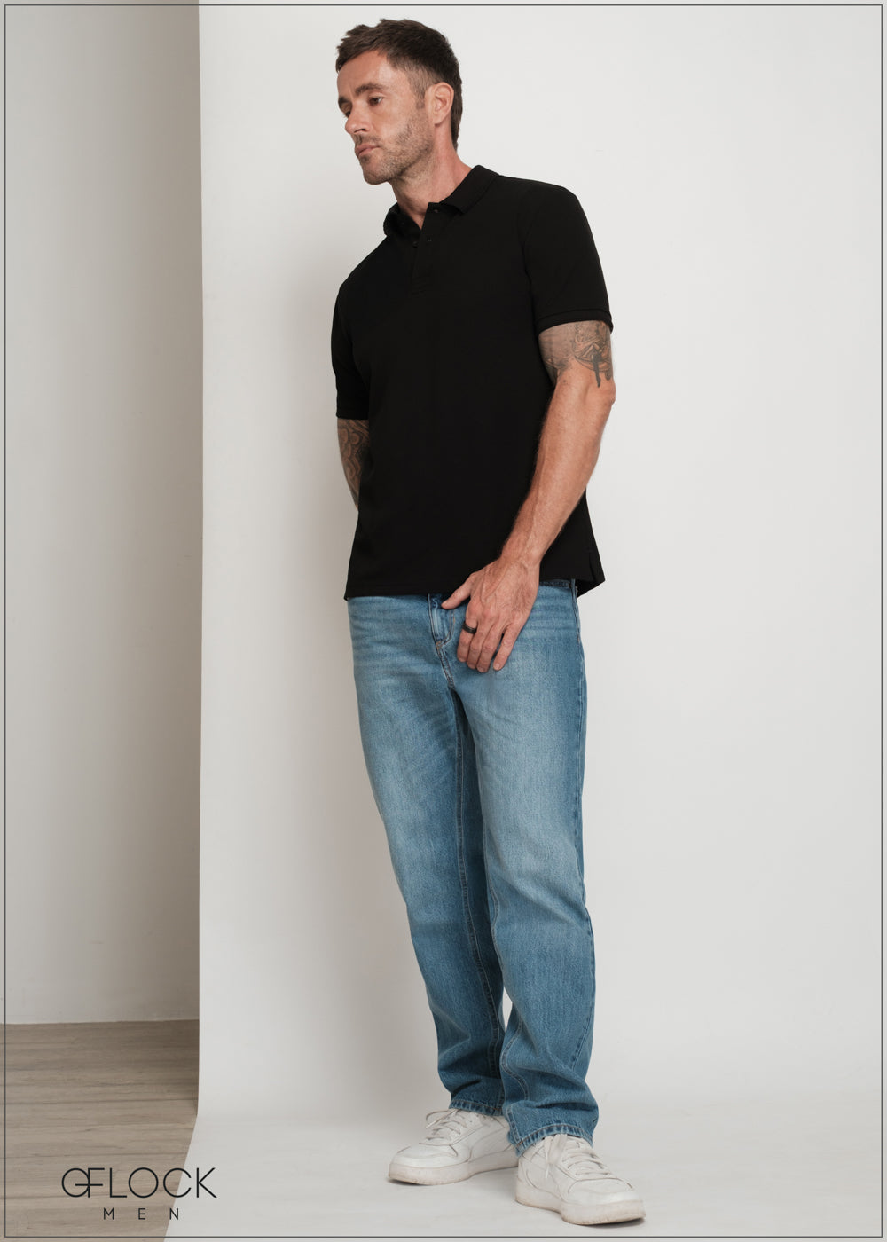 Embossed Collar Polo T-Shirt - 080425