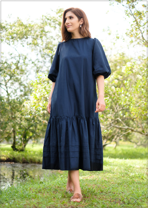 Puff Sleeve Midi Dress - 100524