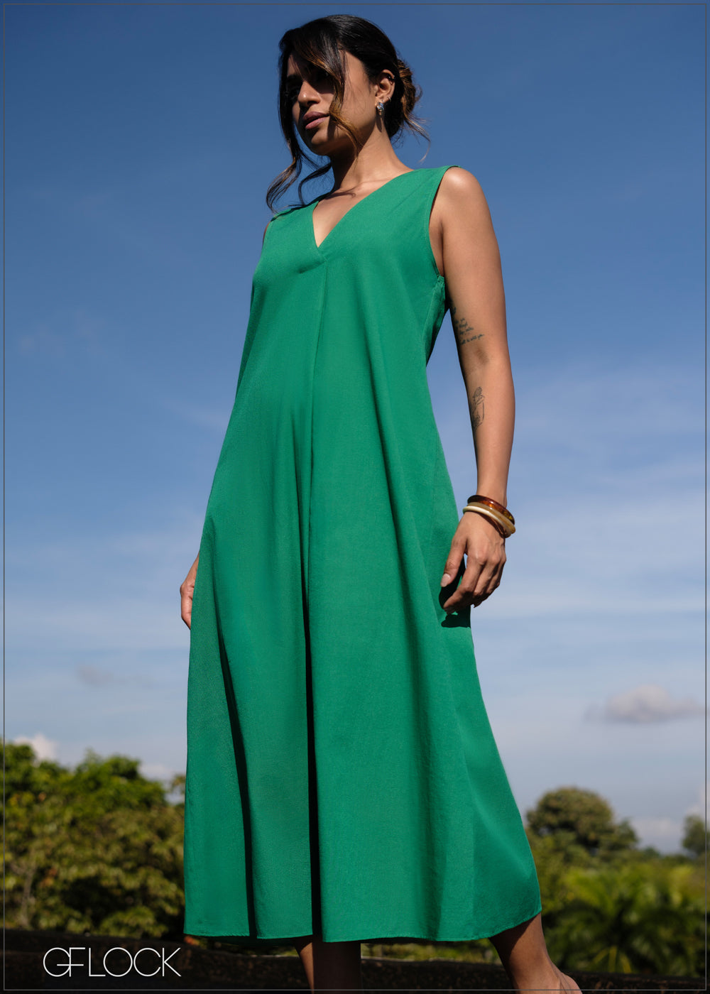 Front Pleat Detailed Midi Dress - 171025