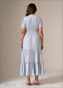 V-Neck Gathered Tiered Dress - 090126