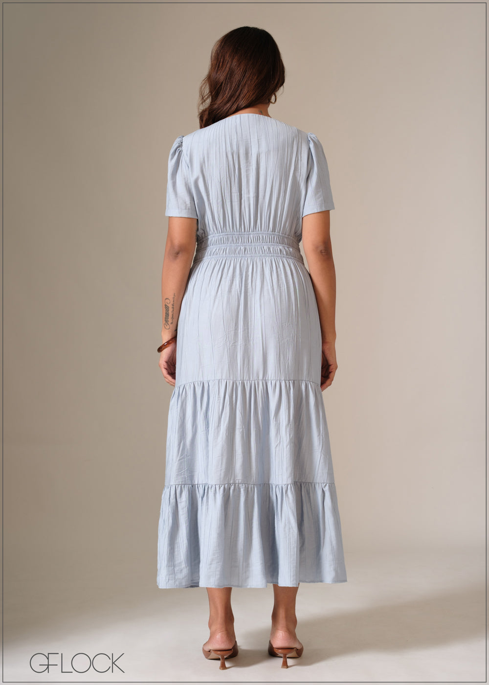 V-Neck Gathered Tiered Dress - 090126