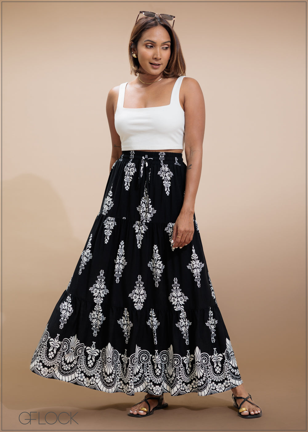 Border Printed Maxi Skirt - 230725