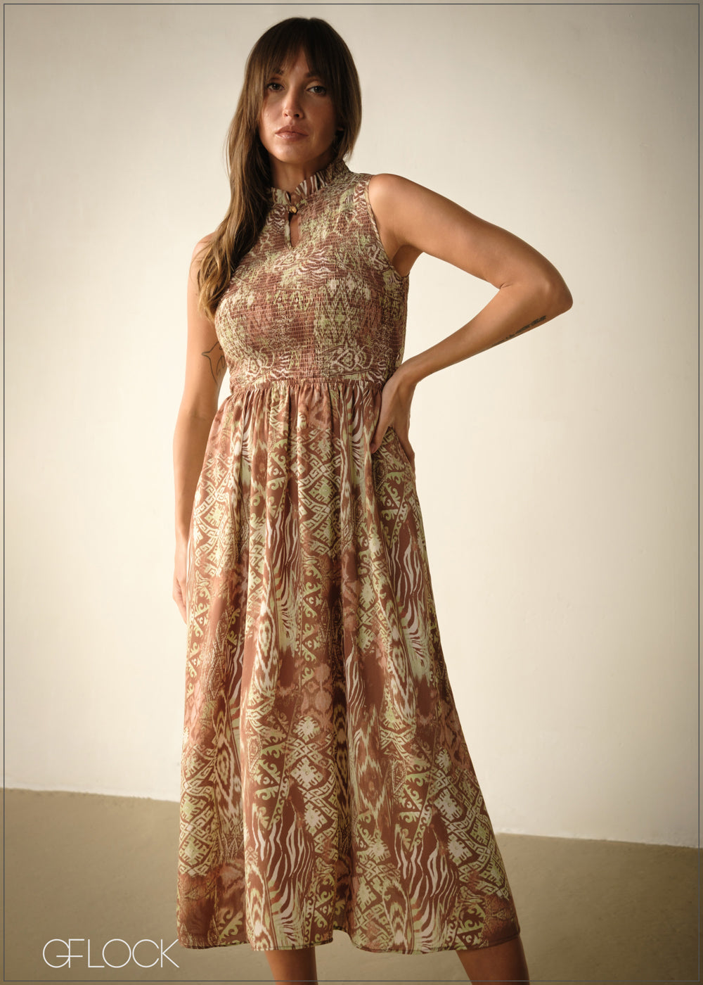 High Neck Sleeveless Midi Dress - 271125