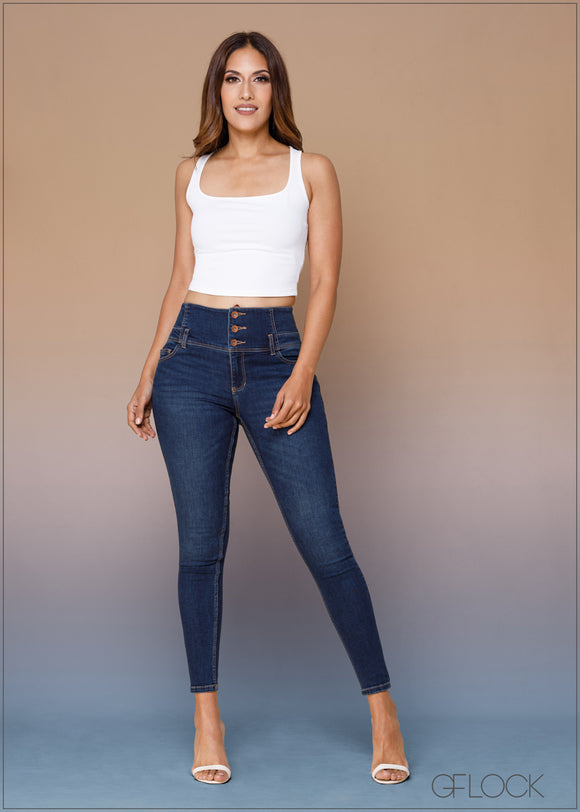 Mid Wash High Waist Jean - 270623