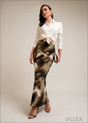 Green gradient printed maxi bias skirt
