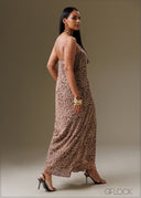 Trim Detailed Printed Maxi Dress - 121225