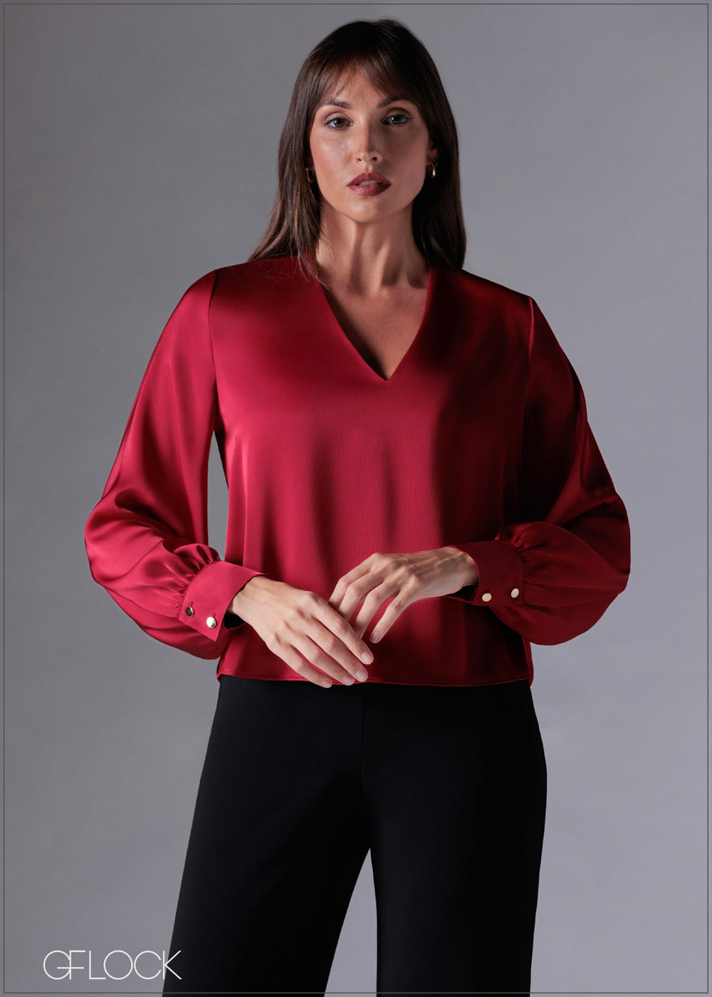Puffed Sleeve V-Neck Top - 211225C