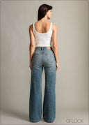 Mid Wash Wide Leg Jean - Long Length - 150726