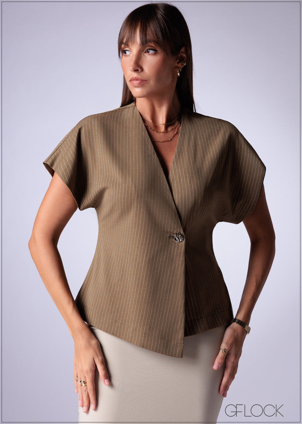 Pinstripe Trim Detail Top - 241225