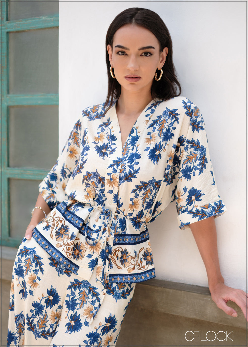 Border Printed Wide Leg Pant - 040425