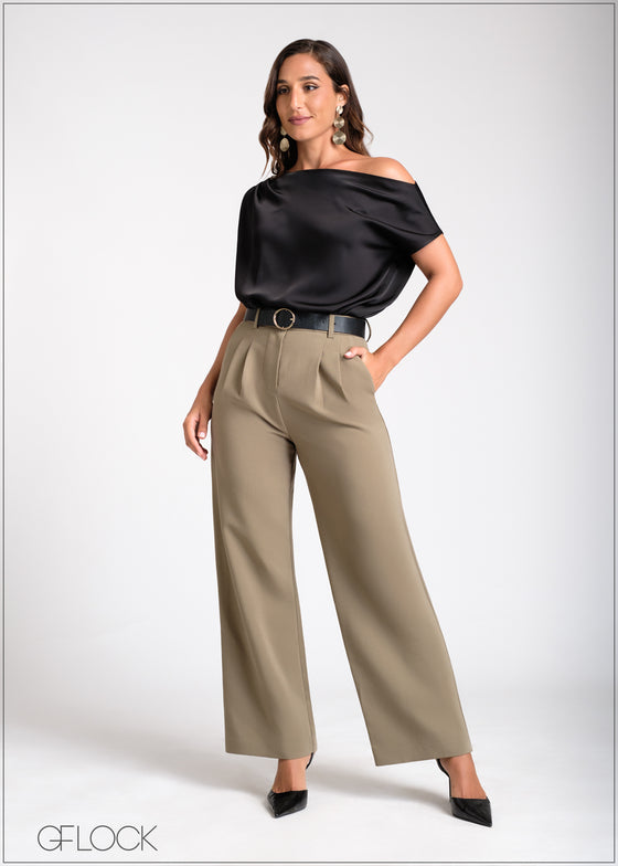 High Waist Pant With Pleats - Short Length - 100225