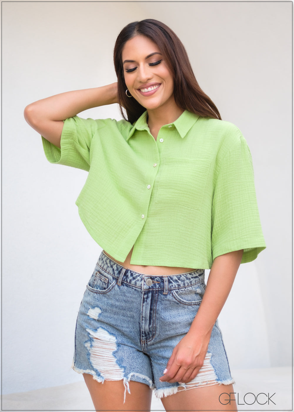 Button Down Crop Shirt - 171123