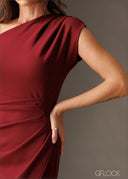 One shouder side pleat detailed knit midi dress with side slit