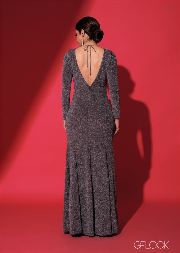 Long Sleeves Deep Neckline Maxi Dress - 151223