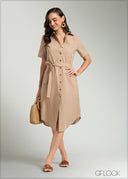 Short Sleeve Shirt Dress - 080825