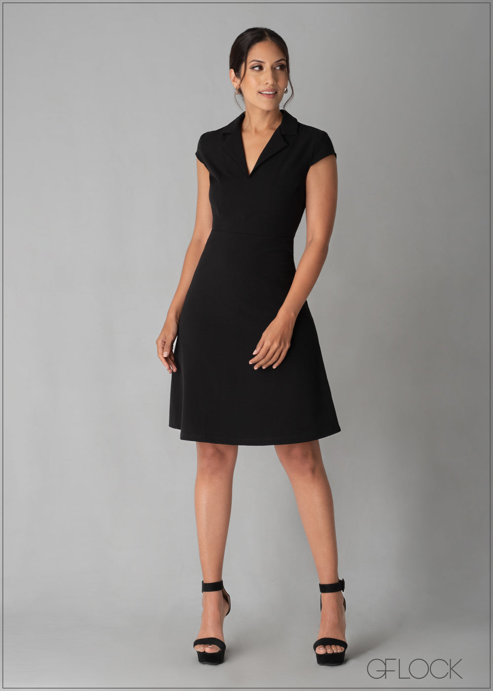 Lapel Collar Short Sleeve Dress - 020523