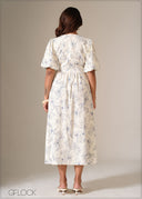 V-Neck Puff Sleeve Dress - 090126