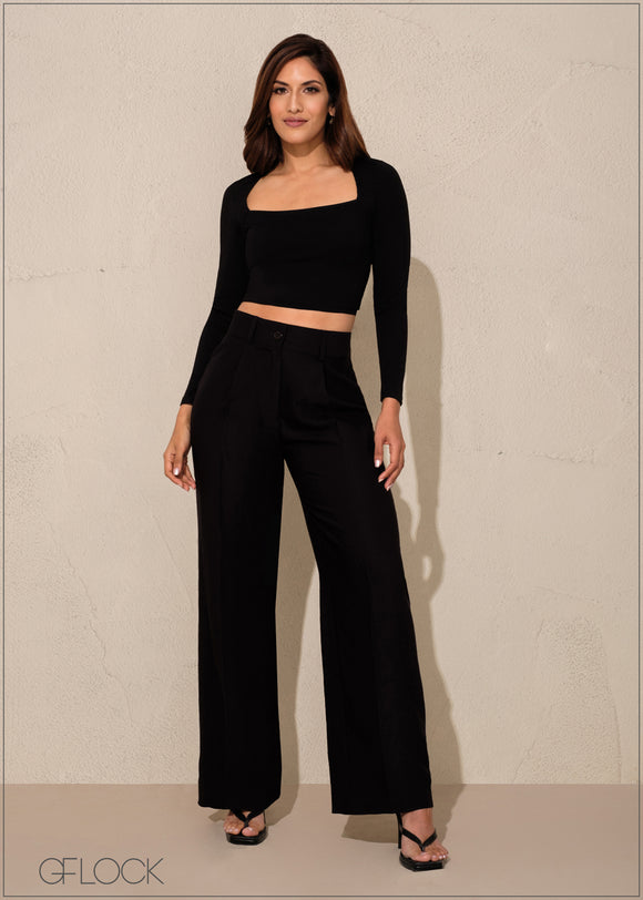 Pleat Detail Wide Leg Pant - 201223