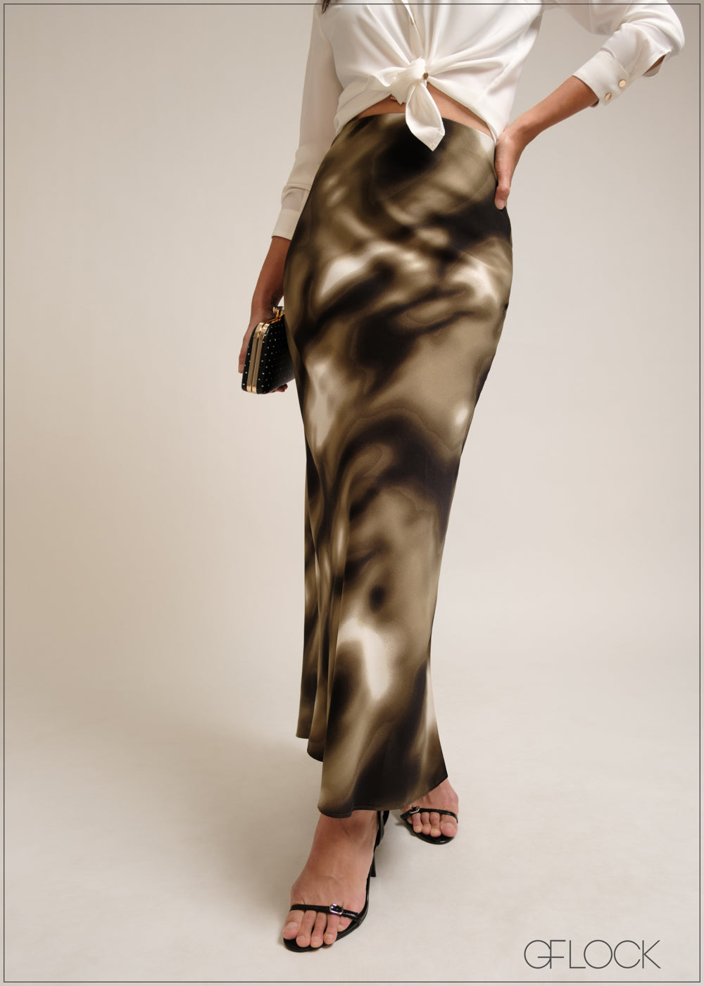 Green gradient printed maxi bias skirt
