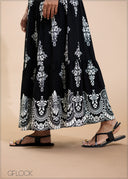 Border Printed Maxi Skirt - 230725