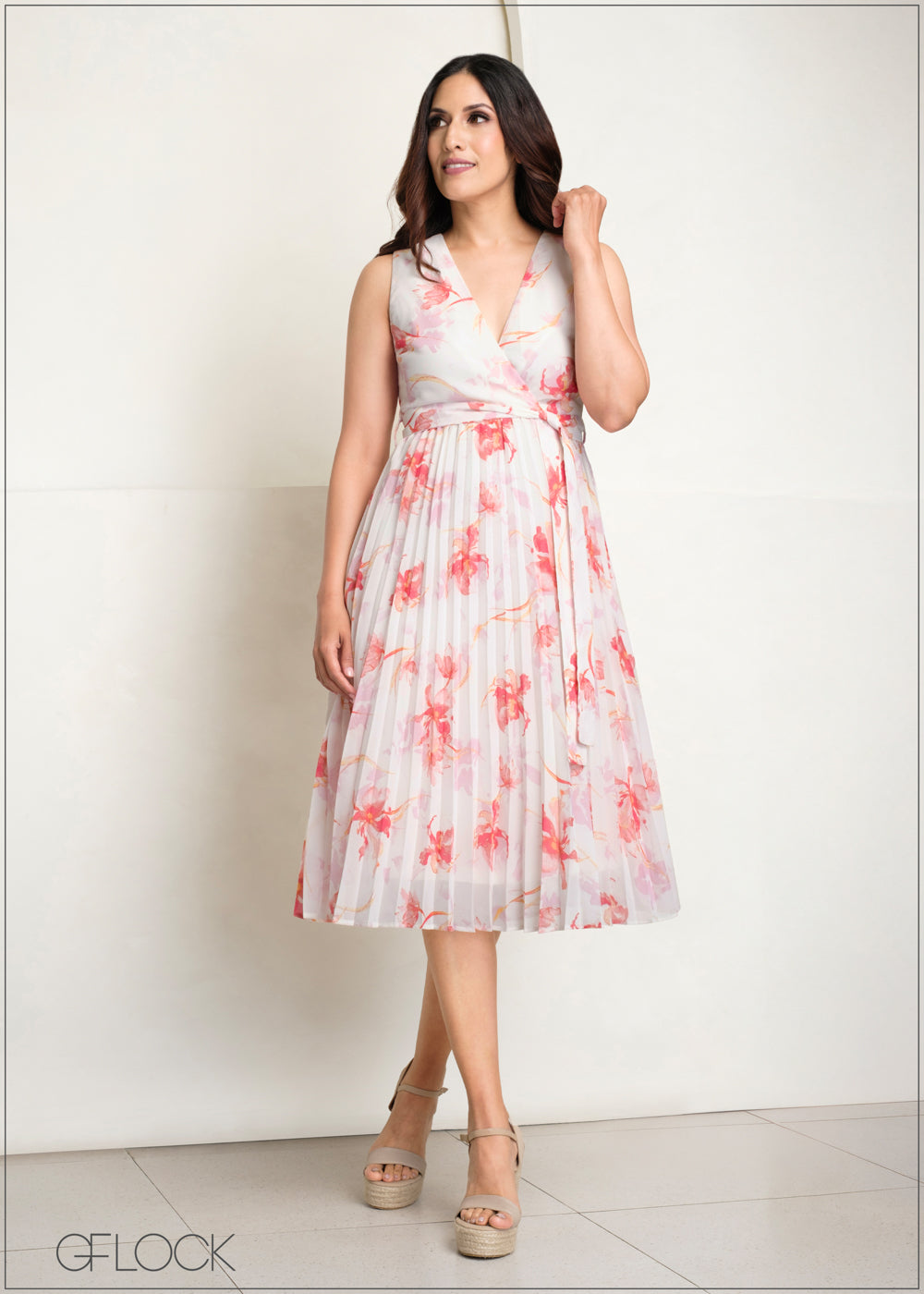 Pleated Floral Dress - 140625