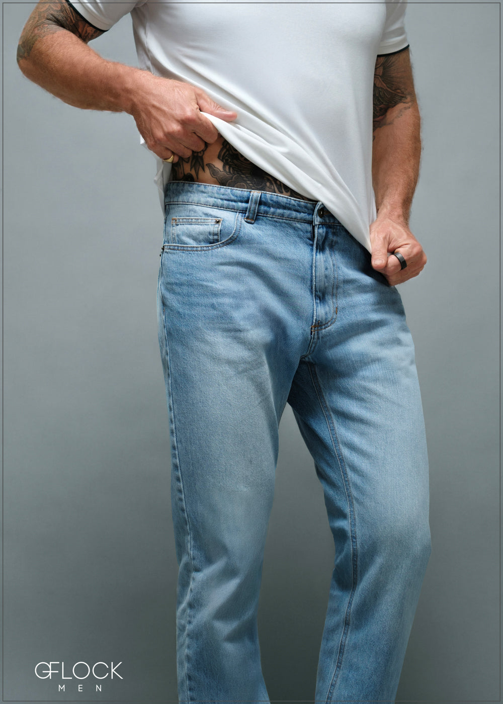 Straight Leg Light Wash Denim - Long Length - 010925