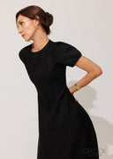 Linen A-Line Puff Sleeve Dress - 120826