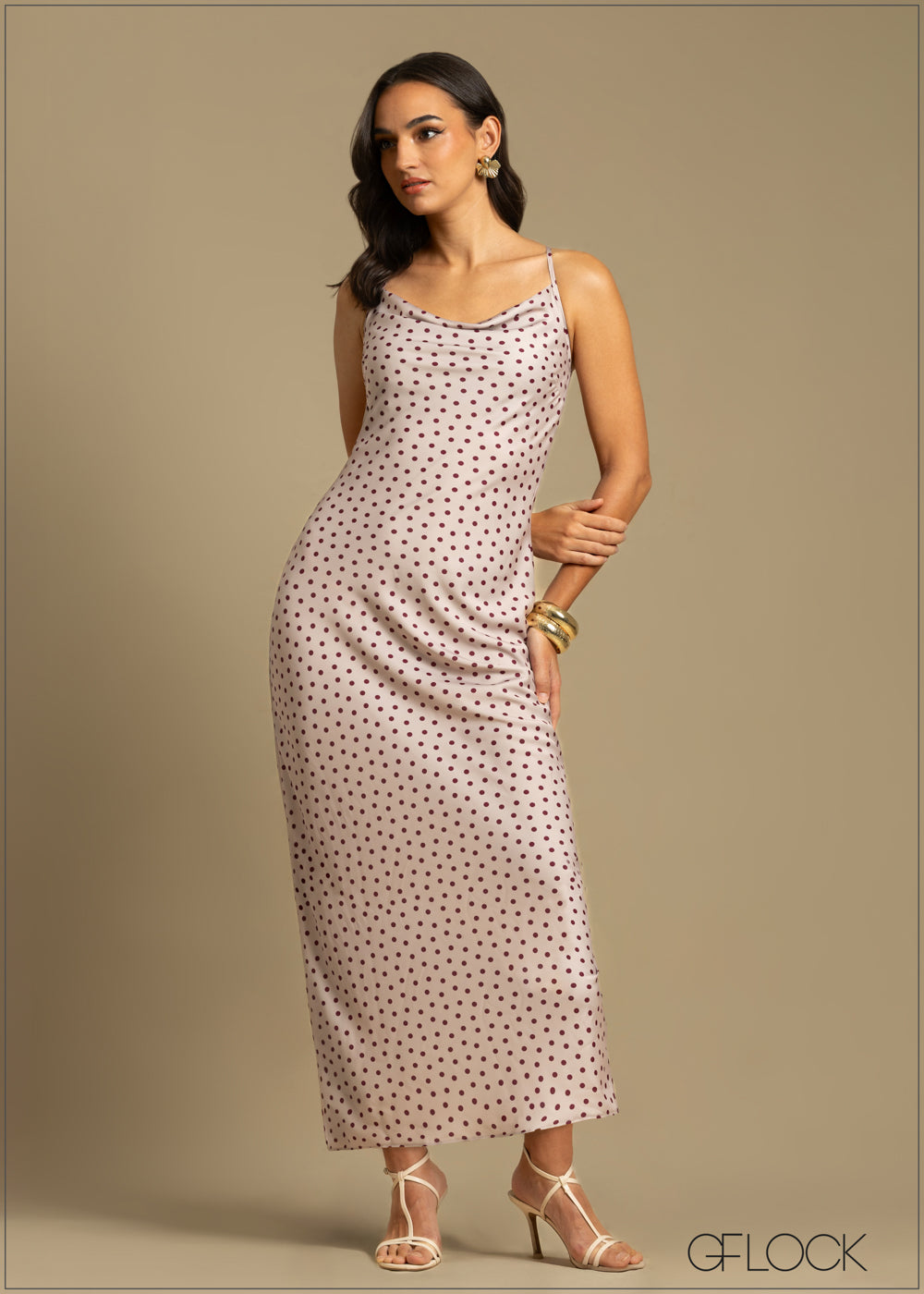 Polka Dot Cowl Maxi Dress - 240925