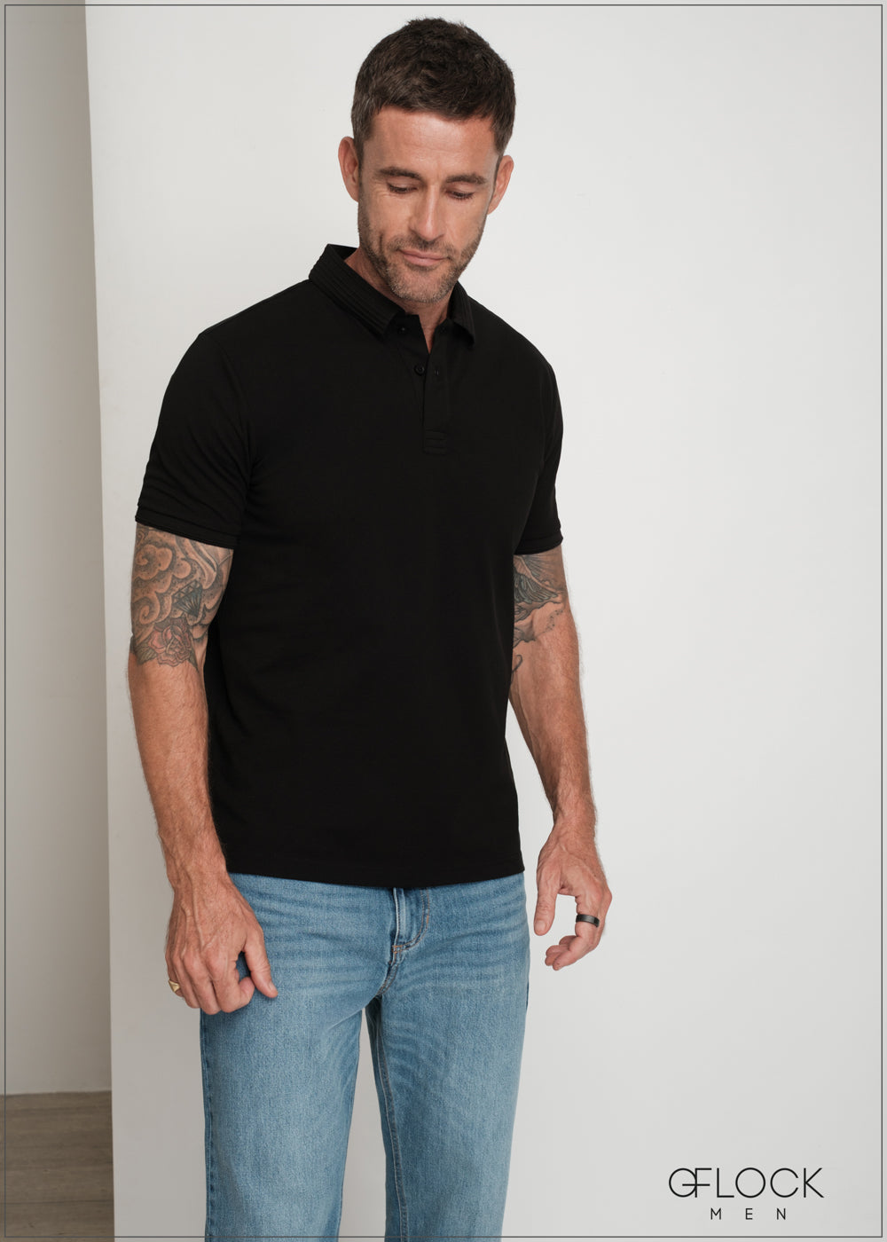 Embossed Collar Polo T-Shirt - 080425