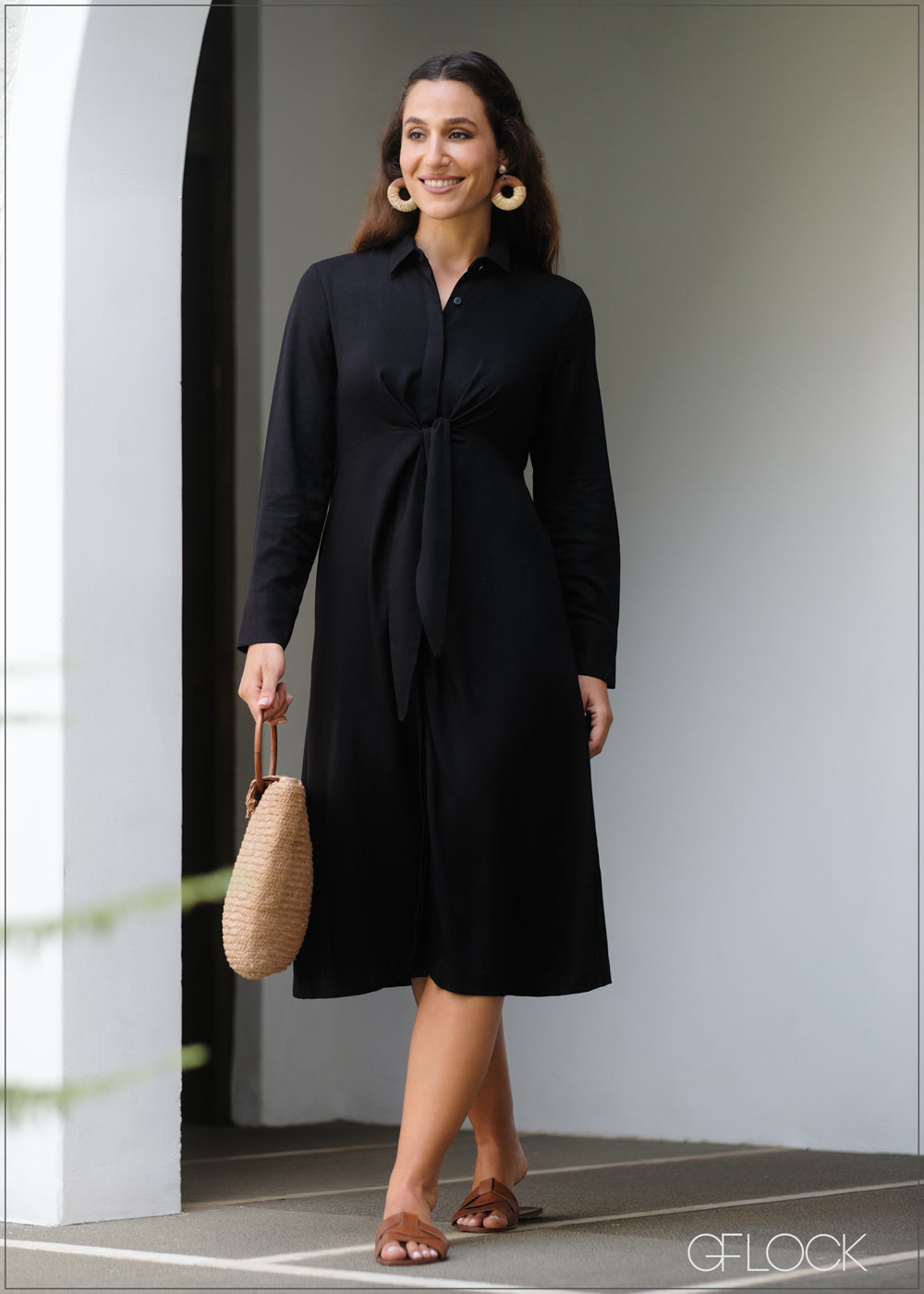 Black tie waist shirt dress best sale