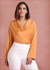 Long Sleeved Cowl Neck Top - 190124