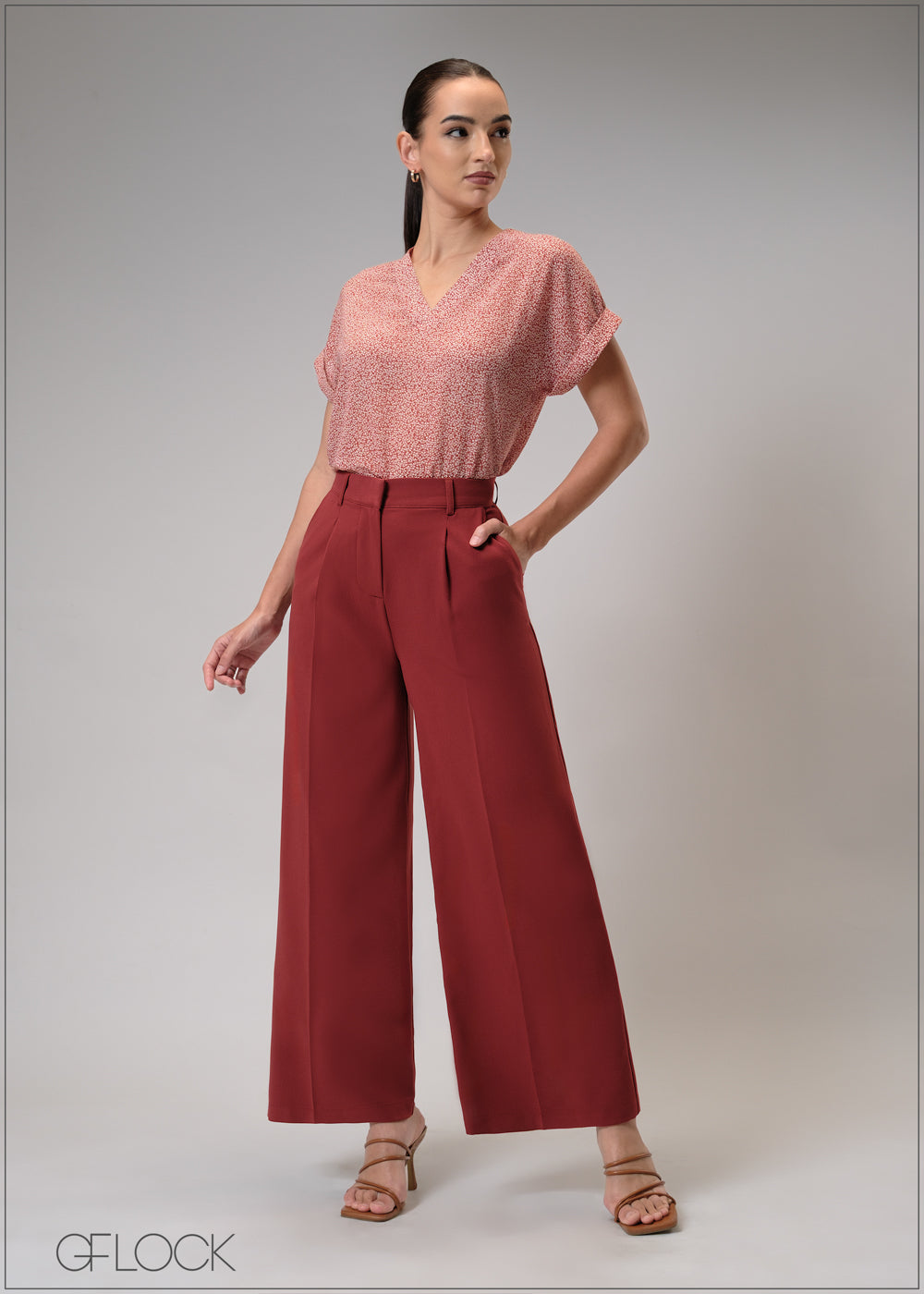 Printed V-Neck Top - 210725
