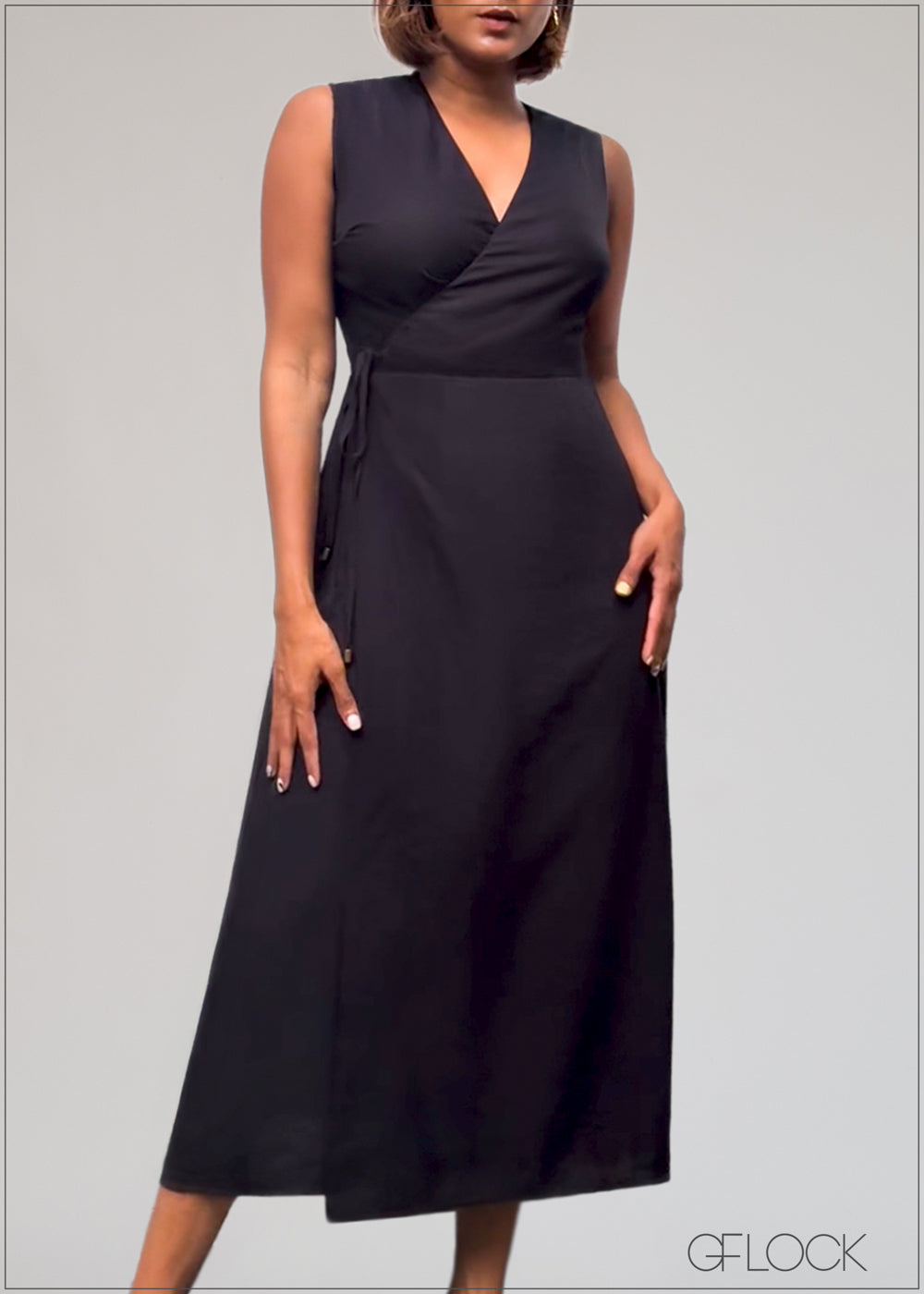 V-Neck Wrap Midi Dress - 230625