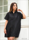 Linen Short Sleeve Shirt Dress - 040823