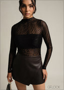 High Neck Long Sleeve Bodysuit - 231026