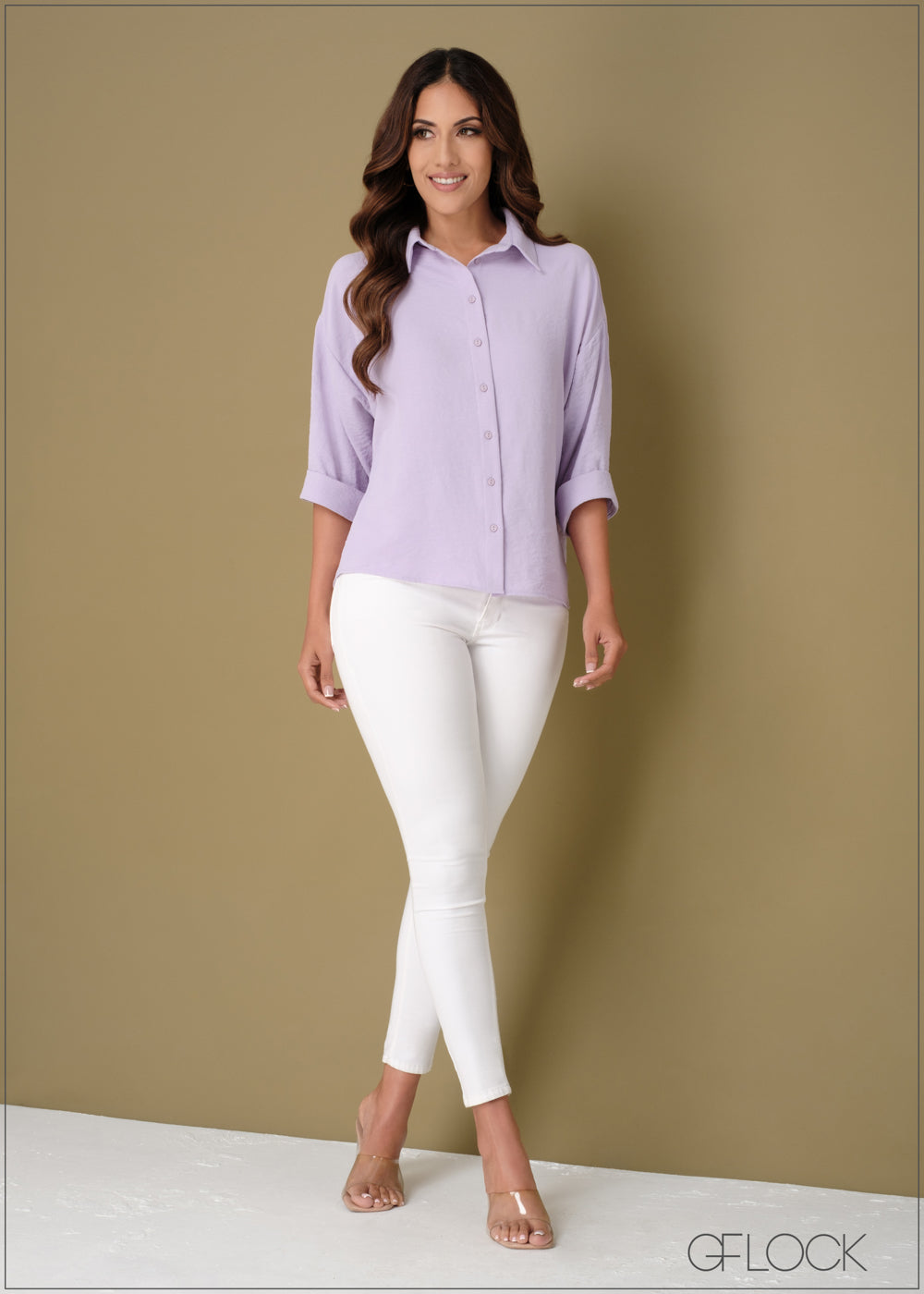 Regular Collar Folded Hem Detail Top - 110923