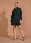 Long Sleeved Collared Tie-Up Dress - 260724