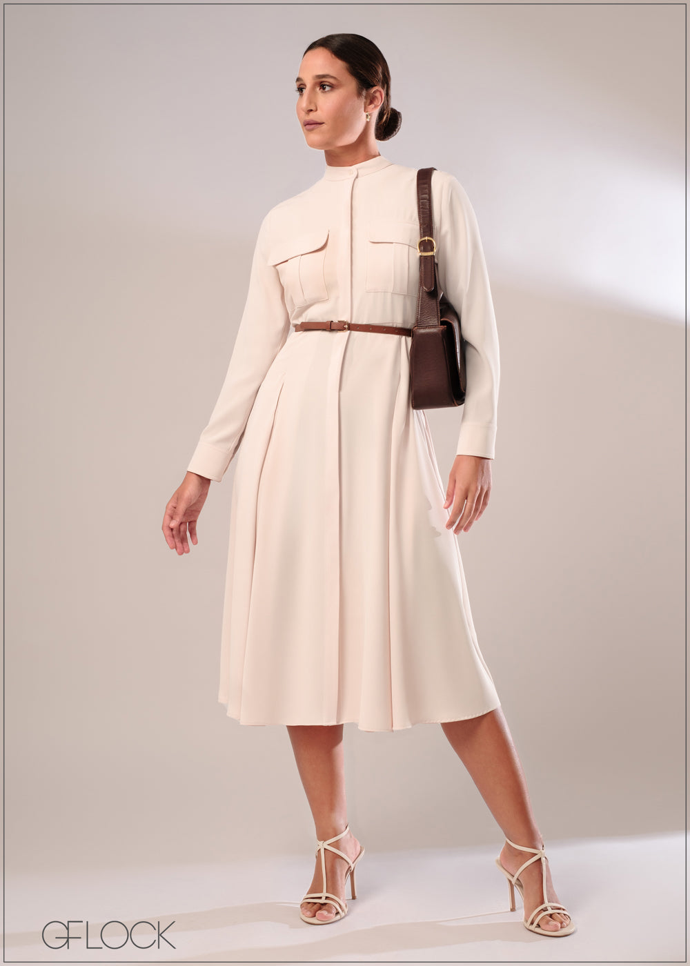 Shirt Dress With Patch Pockets and Pleats - 120124 - GFLOCK.LK