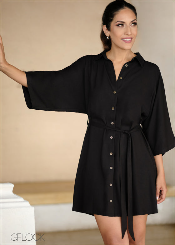 Regular Collar Button Down Dress - 031123