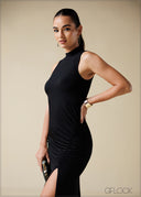 Front Ruched Halter Neck Dress - 250725