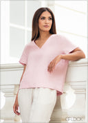 V-Neck Short Sleeve Top - 040823