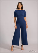 Boat Neckline Wide Leg Jumpsuit - 200424