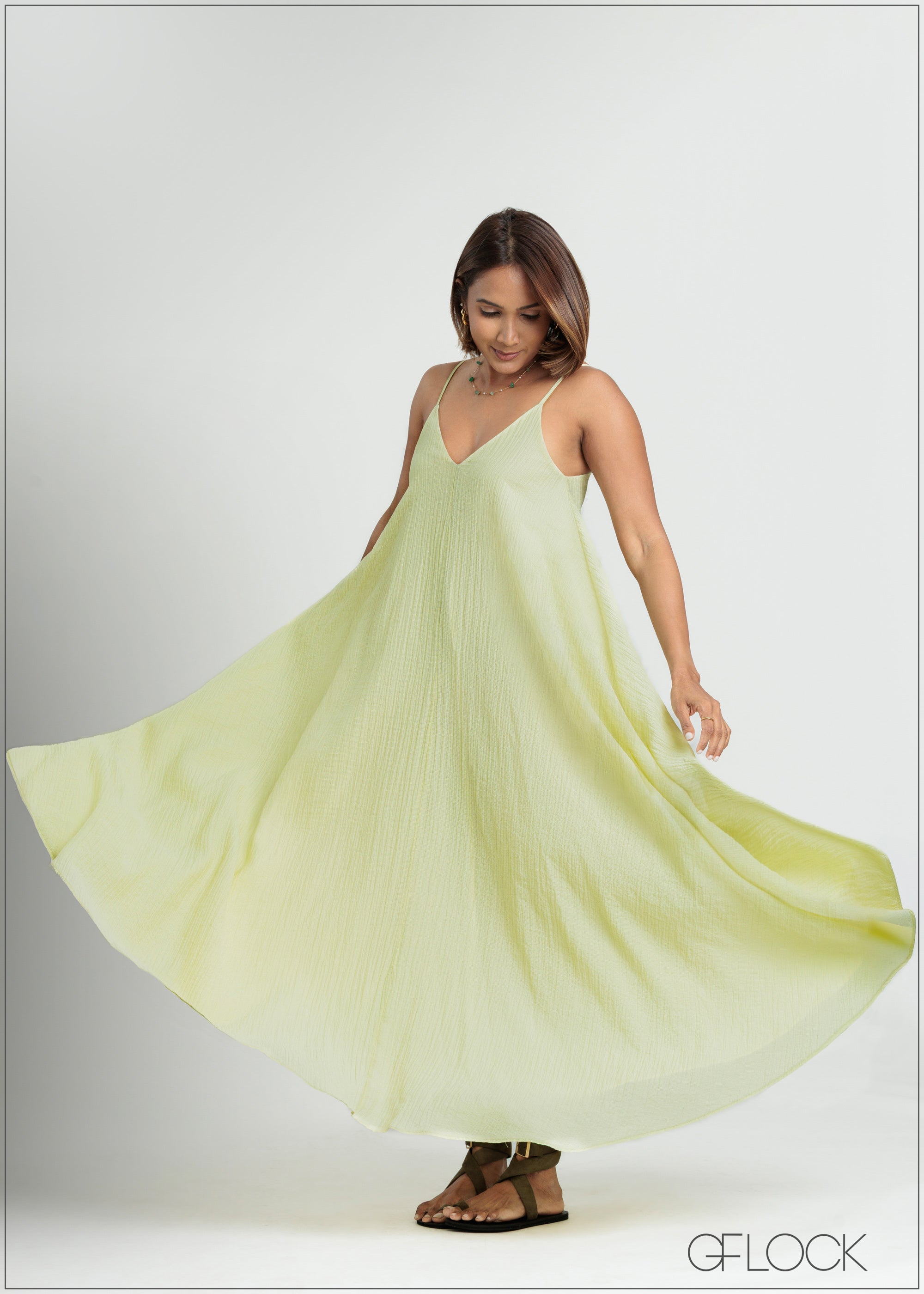 V-Neck Strappy Maxi Dress - 090725