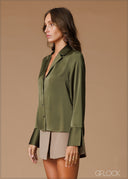 Lapel Collar Long Sleeve Top - 140826