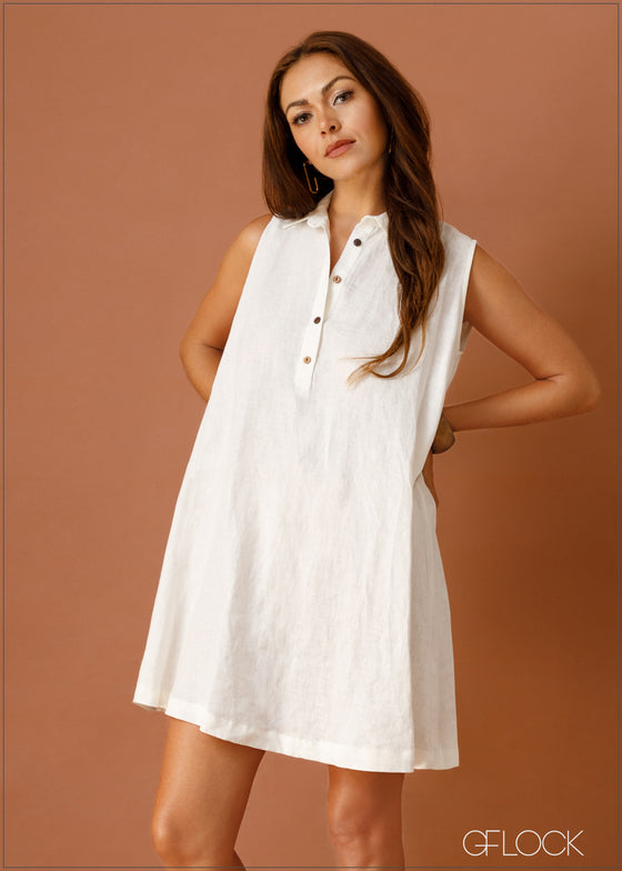 Sleeveless Linen Shift Dress - 021023