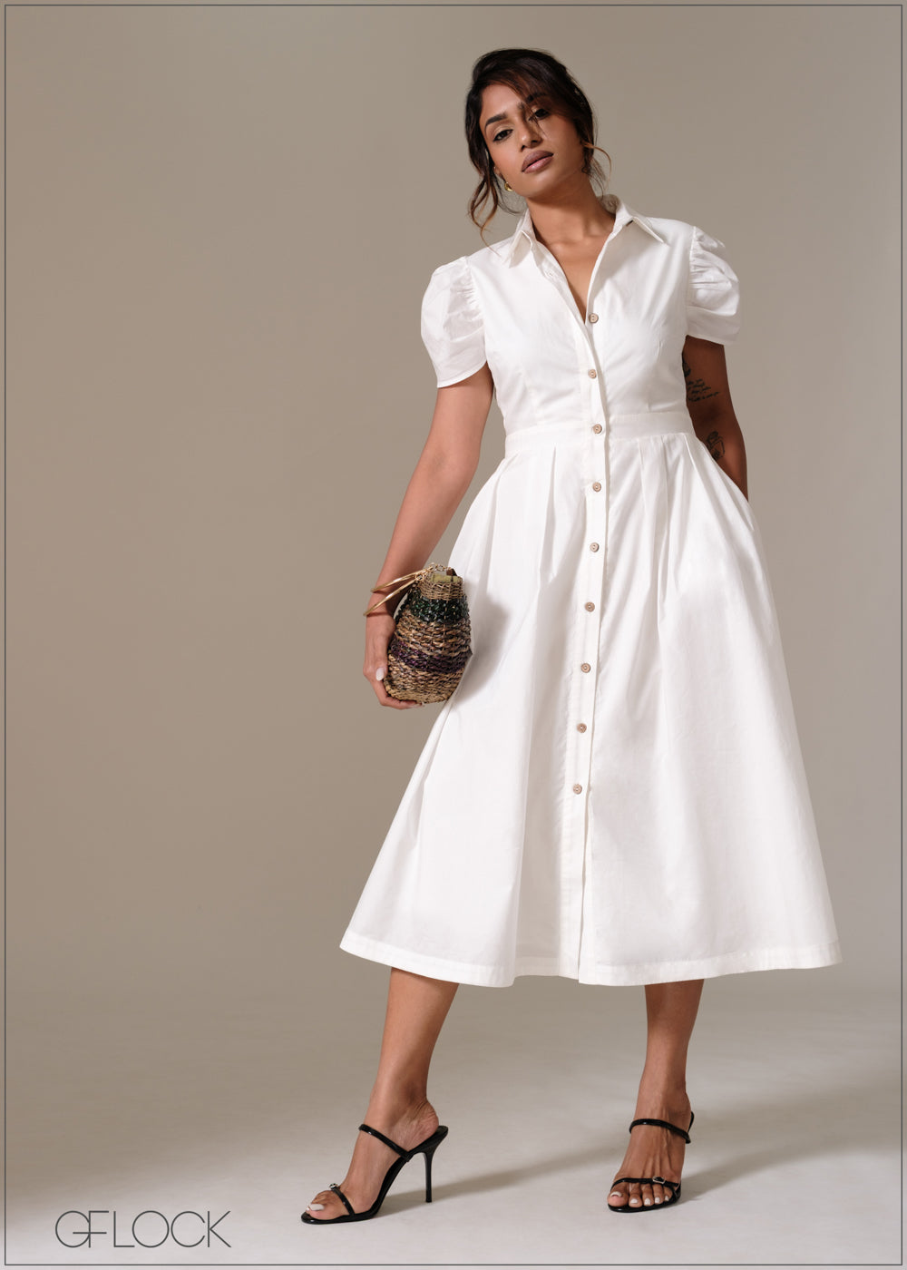 Shirt Collar Button Down Dress - 241125