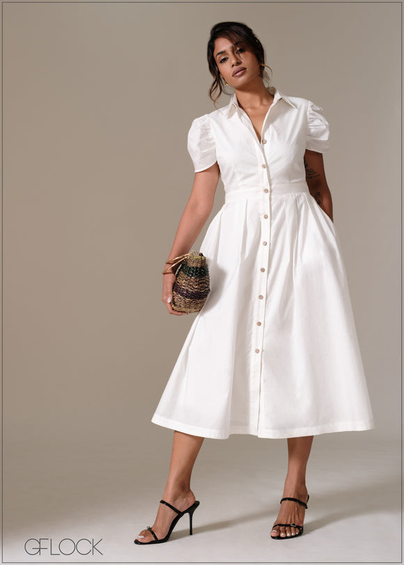 Shirt Collar Button Down Dress - 241125